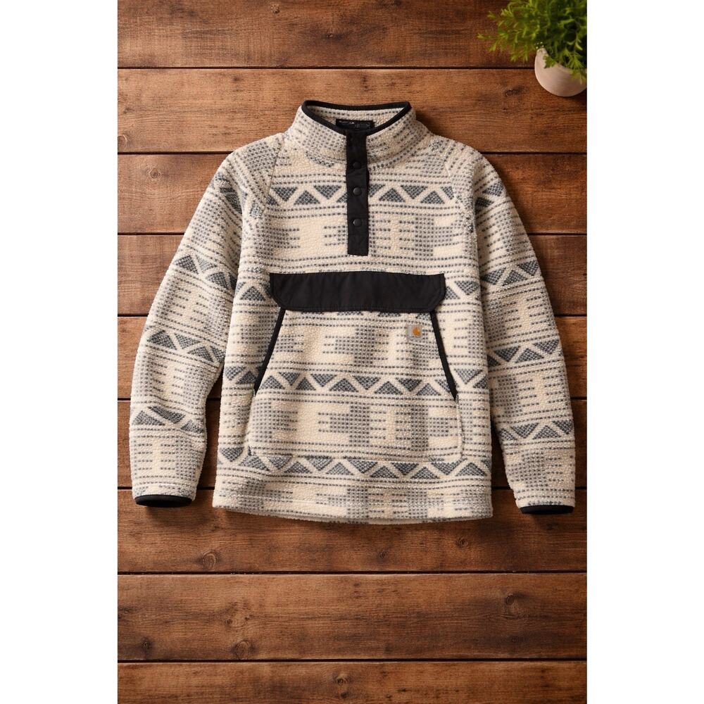 Carhatt‎ Fleece Pullover Aztec Southwestern Sherpa Snap Front Relaxed Fit Size M